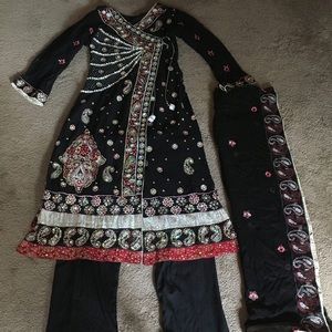 3 piece Sparkling Bedazzled Black salwa kameez
